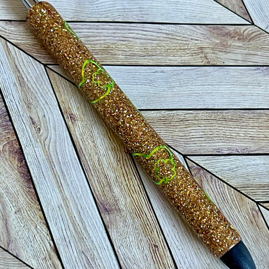 Gold Glitter Pen with hearts & clovers