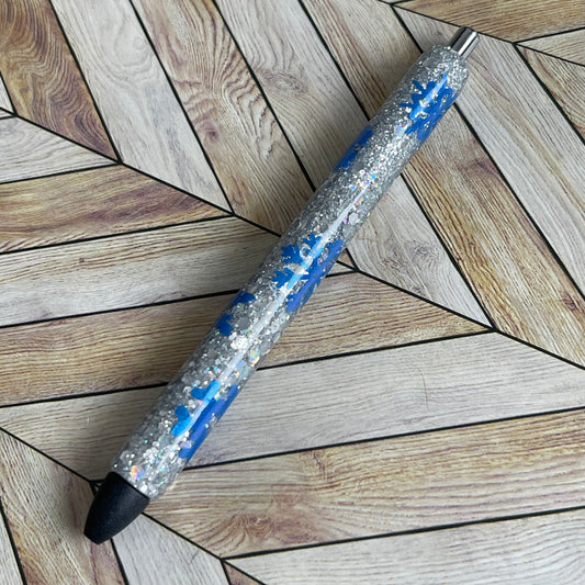 Silver with Large Blue Snowflakes Pen