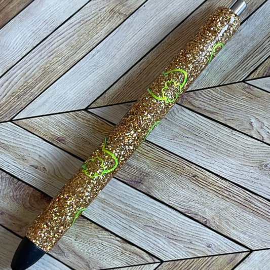 Gold Glitter Pen with hearts & clovers