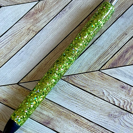 Green Glitter Pen with little gold clovers